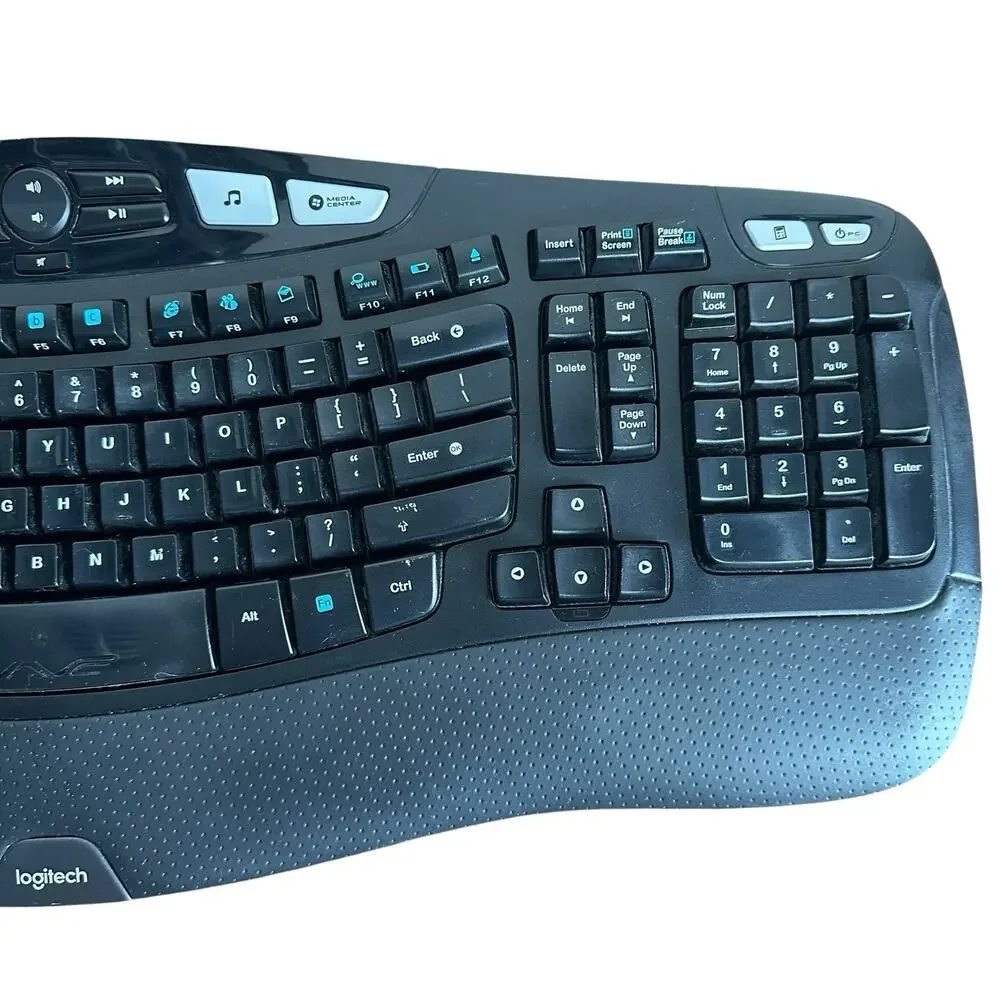 Logitech K350 Black Wireless Ergonomic Wave Keyboard Comfort Palm Rests